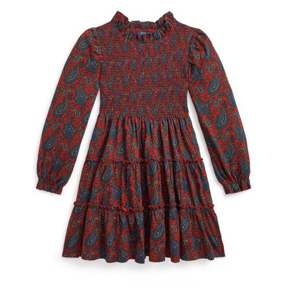 Ralph Lauren Paisley Smocked Cotton Long Sleeve Dress Girls 4T Boho Preppy - Picture 4 of 9